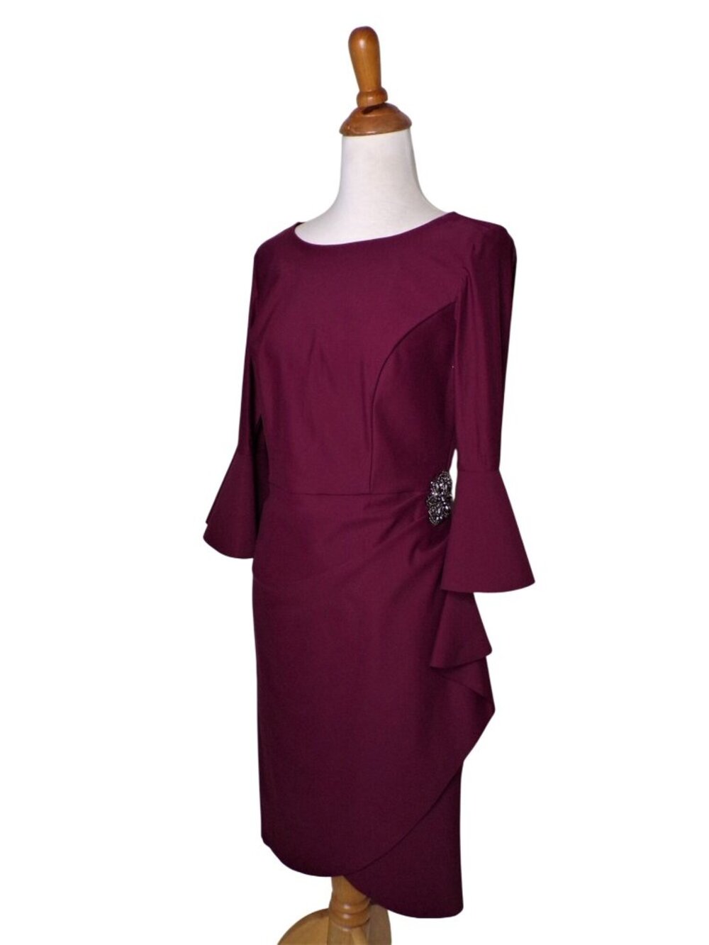 🆕ALEX EVENINGS Bell Sleeve Wrap Dress Wine Plum Burgundy 8 - Picture 3 of 9